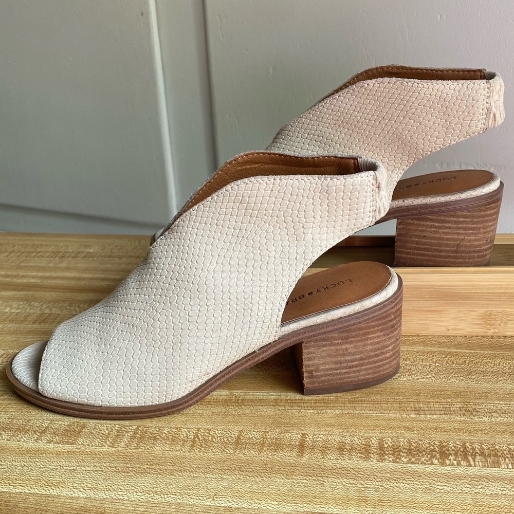 Lucky Brand Beige Women's Heels Peep Toe Suede Slingback Heels 7.5 Fall Closet